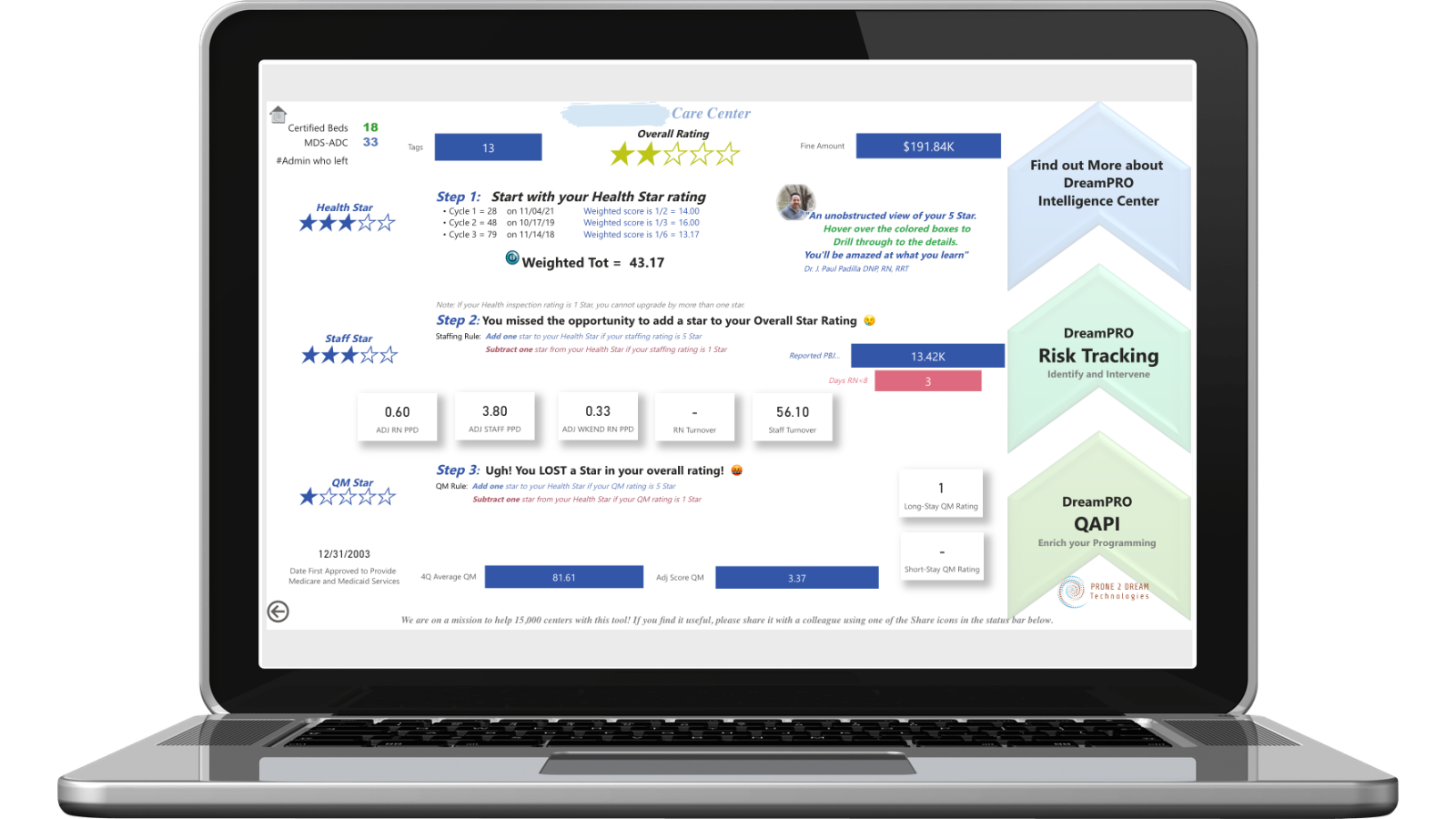 DreamPRO offers a concise view of CMS star ratings.